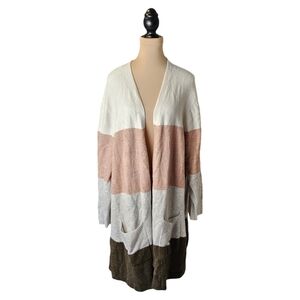 Madewell Kent Colorblock Striped Pink Green and Grey Cardigan Sz 4X